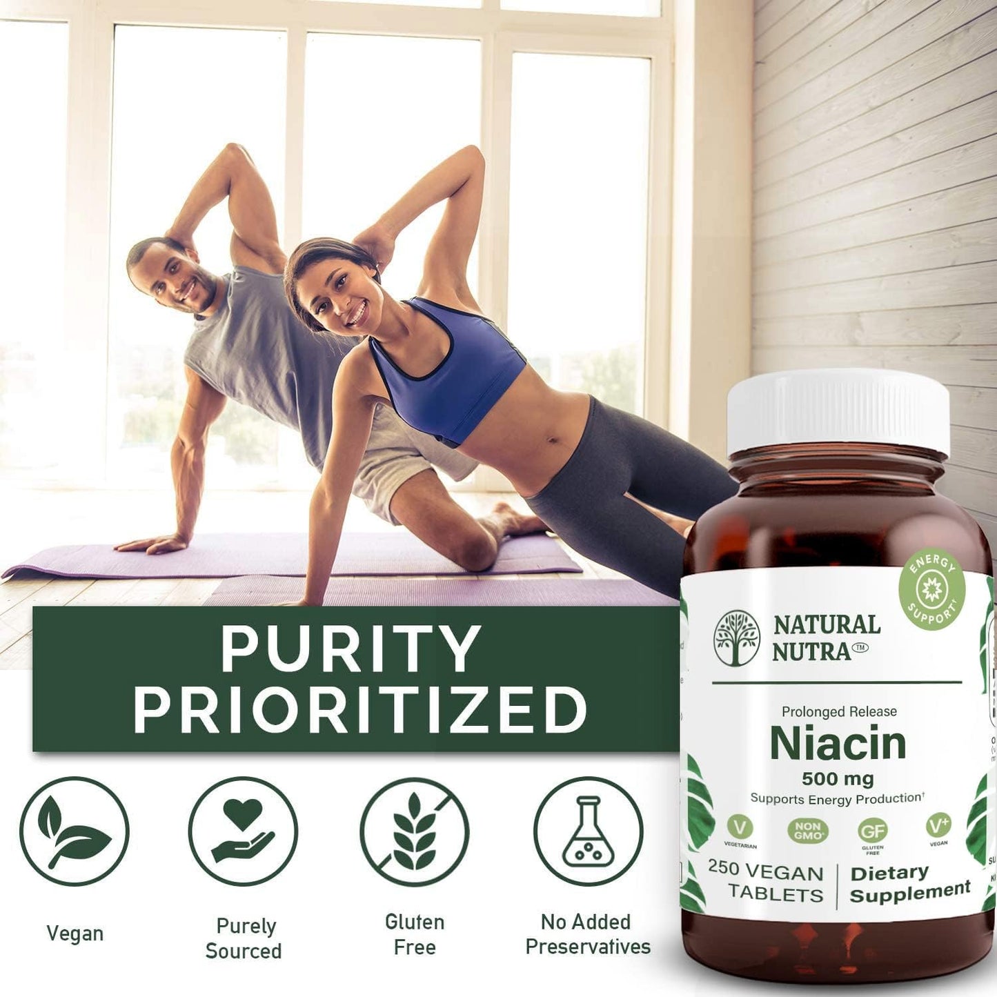 Natural Nutra Time-Release Slow Niacin 500mg (Vitamin B3), Support Healthy Cholesterol, Promotes Cardiovascular Health, Promotes Skin Cells and Improve Cognitive Function, 250 Vegan Tablets