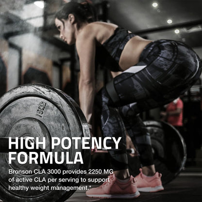 Bronson CLA 3000 Extra High Potency Supports Healthy Weight Management Lean Muscle Mass Non-Stimulating Conjugated Linoleic Acid 120 Softgels | 2250 mg Active CLA per Serving, Non-Stimulating, 100% Safflower Oil, Lean Body Mass Support, Non-GMO
