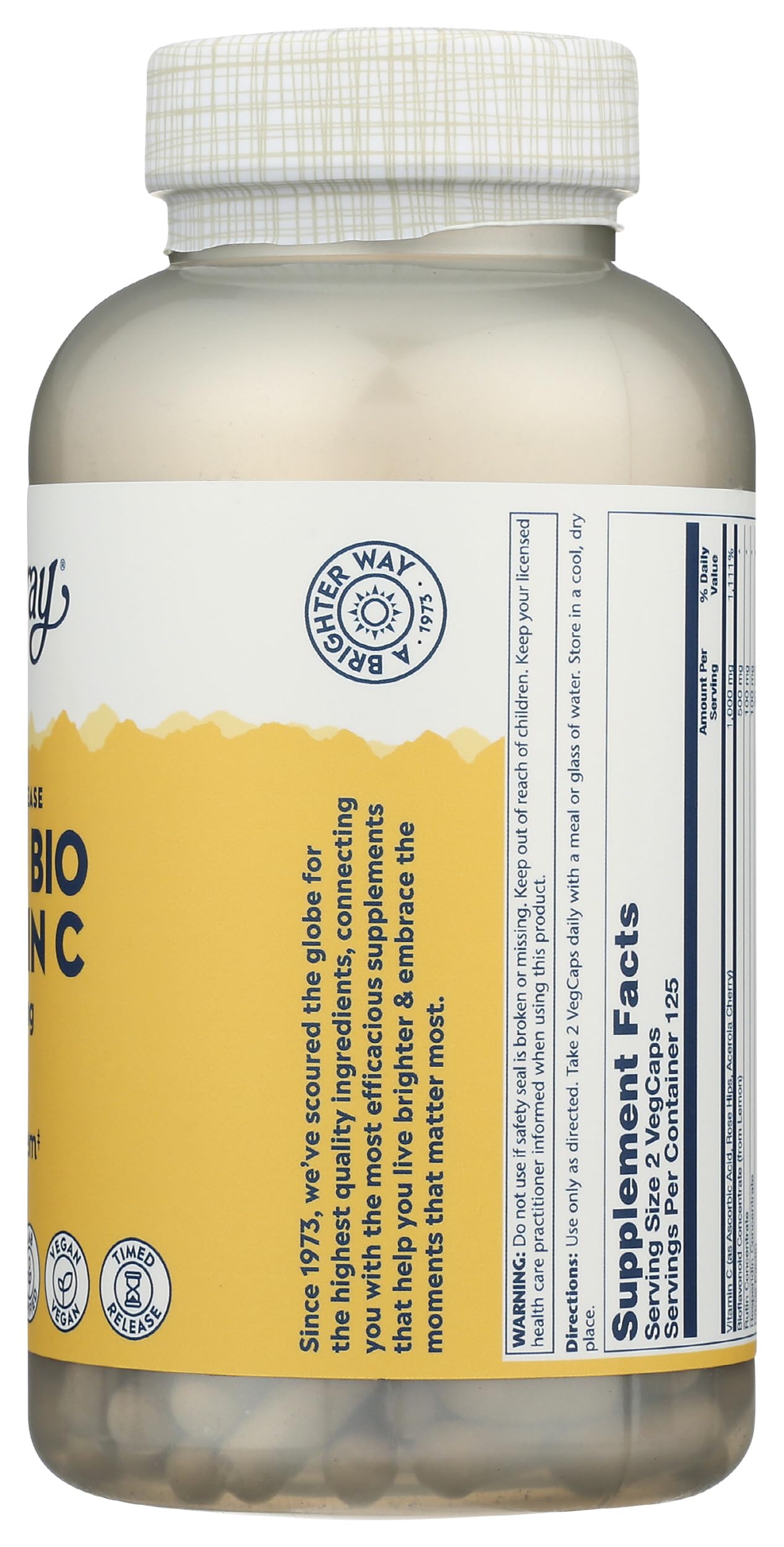 SOLARAY Super Bio Vitamin C 1000mg, Buffered, Two-Stage Timed Release with Bioflavonoids, Immune Support Supplement, High Absorption, Vegan, 60-Day Guarantee – 250 VegCaps