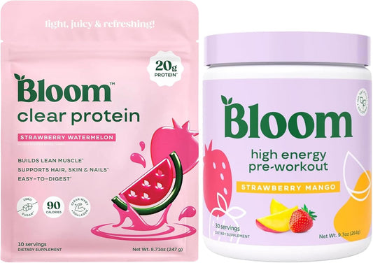 Bloom Strawberry Watermelon Clear Protein and Pre Workout Bundle