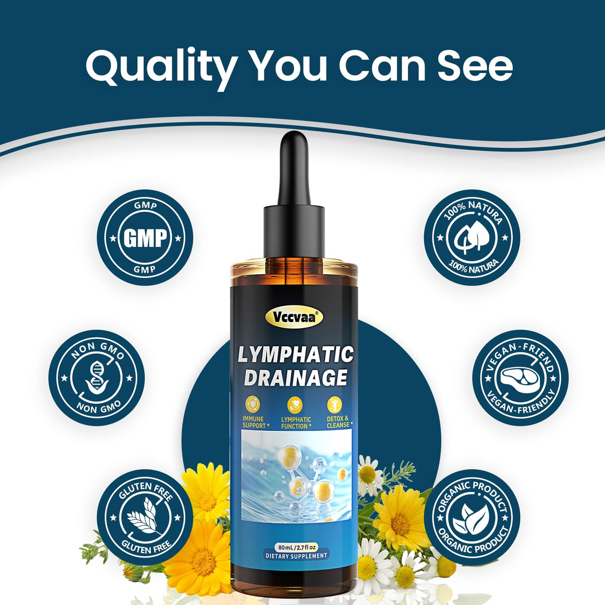 Lymphatic Drainage Drops - Organic Lymphatic Drops, Herbal Liquid Support for Natural Fluid Balance & Immunity - Burdock Root, Elderberry & Calendula -Lemon Flavor, 2.7 Fl Oz