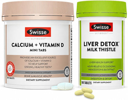 Swisse Liver Detox Milk Thistle & Calcium + Vitamin D Bundle – Liver Health, Bone Strength & Daily Wellness Support for Men & Women