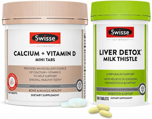 Swisse Liver Detox Milk Thistle & Calcium + Vitamin D Bundle – Liver Health, Bone Strength & Daily Wellness Support for Men & Women