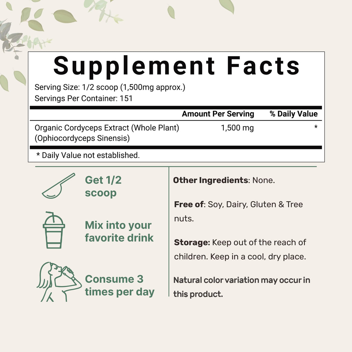 Organic Cordyceps Mushroom Extract Powder, 8 Ounces | Sustainably US Grown