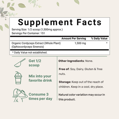 Organic Cordyceps Mushroom Extract Powder, 8 Ounces | Sustainably US Grown