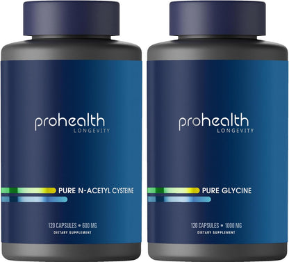 ProHealth Pure Glycine 1000 mg, 120 Capsules + Pure N-Acetyl Cysteine (NAC) 600 mg, 120 Capsules Pack