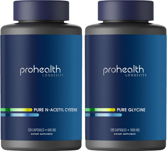 ProHealth Pure Glycine 1000 mg, 120 Capsules + Pure N-Acetyl Cysteine (NAC) 600 mg, 120 Capsules Pack