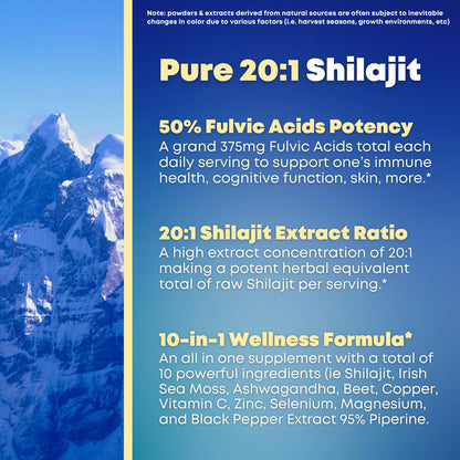 Shilajit Pure Himalayan Organic Capsules with Irish Sea Moss, Ashwagandha, Copper, Beet Root - Fulvic Acid Trace Minerals Supplement for Men & Women - 90 Count, Non-GMO, Gluten-Free