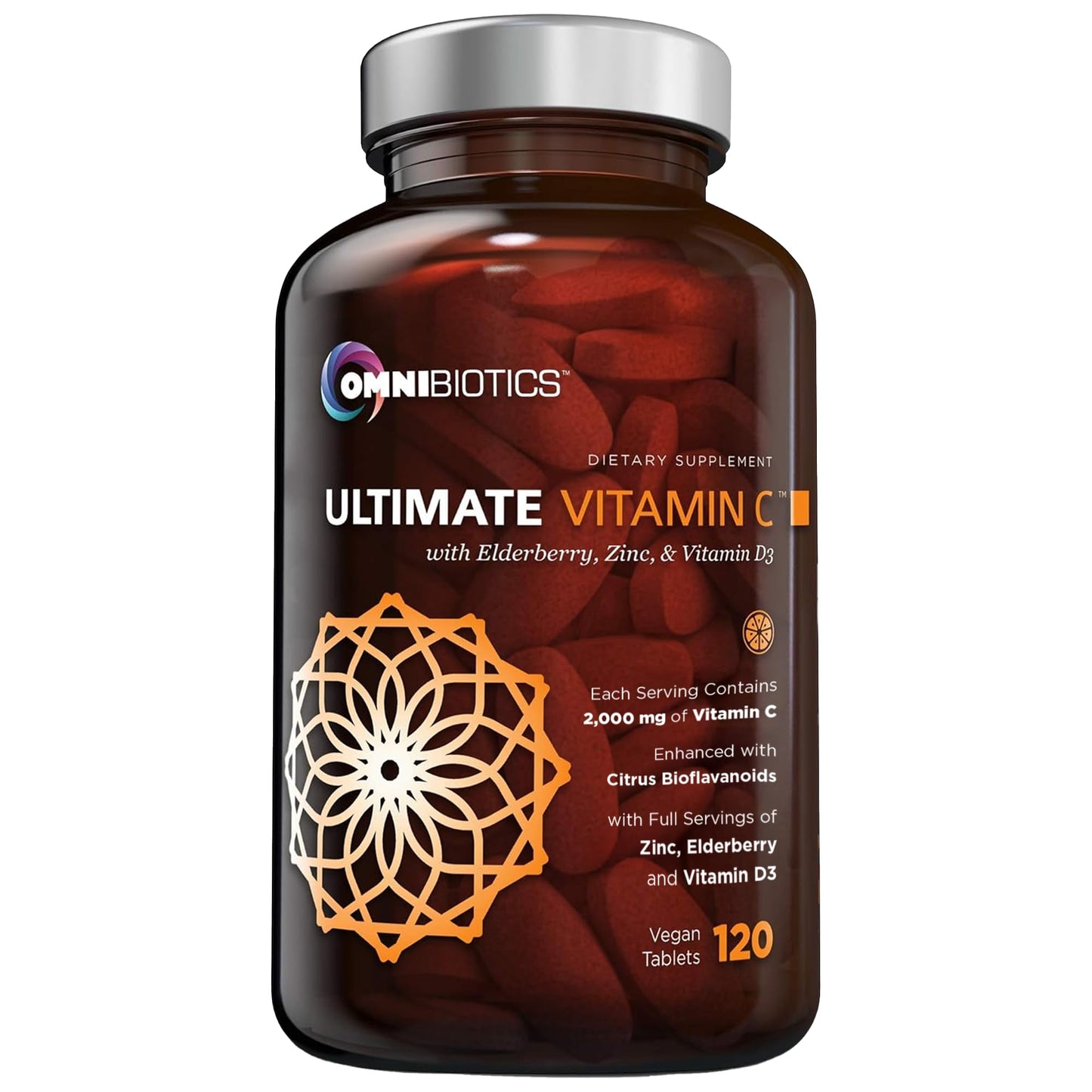 OmniBiotics Ultimate Vitamin C Supplement 2000mg – with Zinc, Elderberry Extract, and D3 – High Potency Immune Support & Collagen Booster – 120 Vegan Tablets