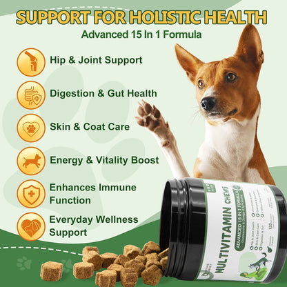 NATURE TARGET Multivitamin for Dogs, 120 Soft Chews, Chicken Flavor | with MSM & Glucosamine, Omegas 3 & 6, & Probiotics for Digestive Health, Joint Support, Skin & Coat, Immune & Overall Health