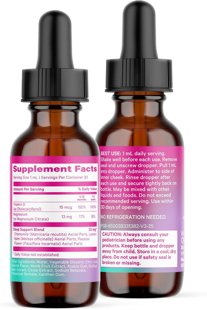 Pink Stork Baby Sleep Drops for Infants and Kids, Melatonin-Free, 1 oz | Naturally Support Sleep, Non-Habit Forming, Chamomile and Magnesium, 30 Servings