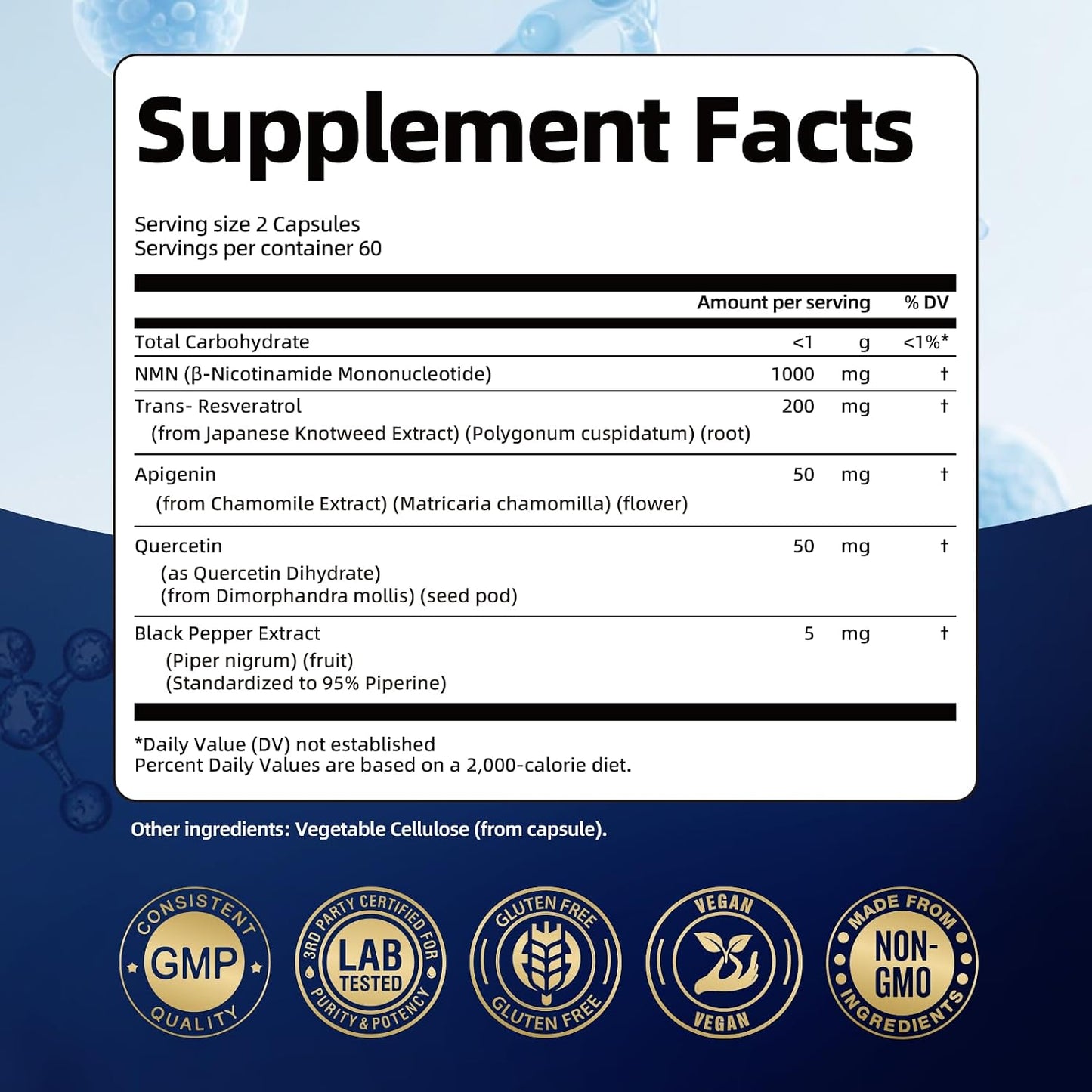Migcopat NMN Supplement 1000mg – NMNH Alternative 5-in-1 NAD Supplement w/Resveratrol, Apigenin, Quercetin & Black Pepper – Supports Cellular Energy, Healthy Aging & Longevity – 120 Veggie Capsules