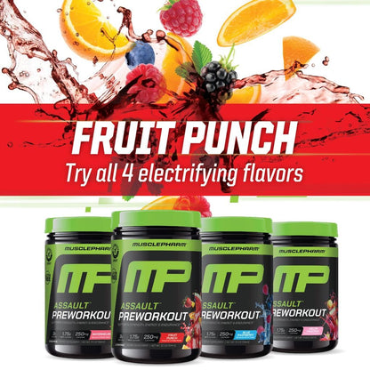 MusclePharm Assault Pre Workout Powder for Men & Women – Energy & Strength Boost Pre-Workout Supplements with Beta Alanine, Caffeine, Creatine & Betaine Anhydrous – 30 Servings, Fruit Punch Flavor