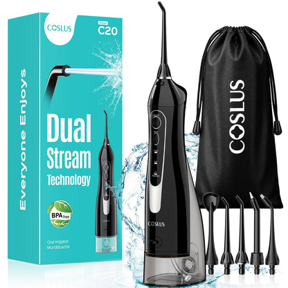 COSLUS ADA Accepted C20 Water Dental Flosser Pick, Professional Set Black
