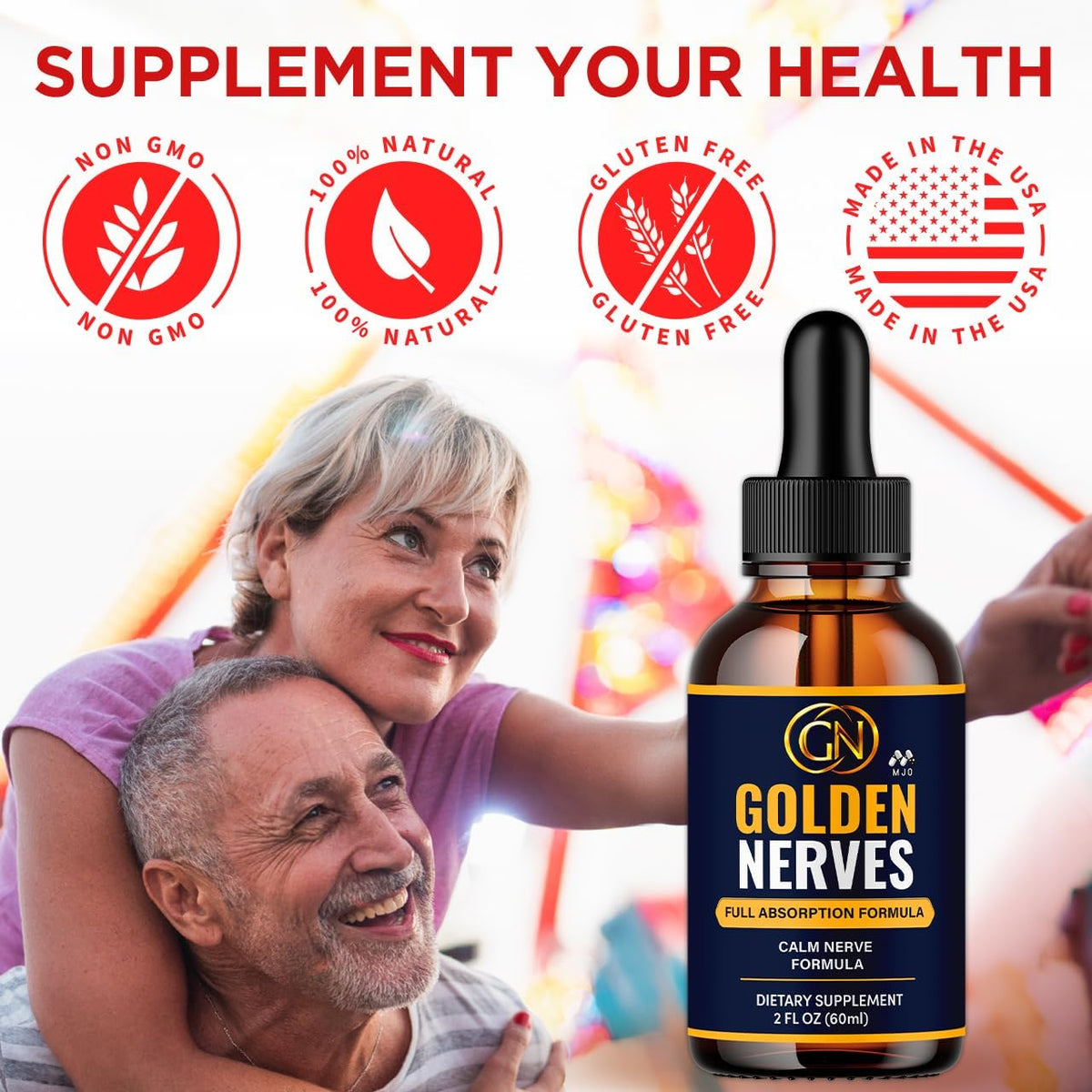 Golden Nerves Drops, Golden Nerves Elixir Nerve Support 2-Pack, 60 Servings