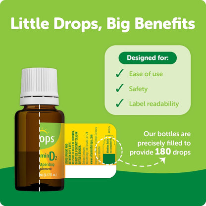 Ddrops Vegan 1000 IU 180 Drops - Daily Vitamin D Liquid - Supports Bone Health & Immune System. No Large Capsules, No Preservatives, Non-GMO, Allergy-Friendly