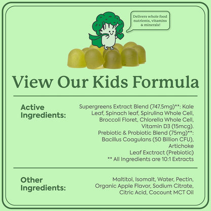 Plant People WonderGreens Kids Super Veggie Gummies, Green Apple, 30 Count