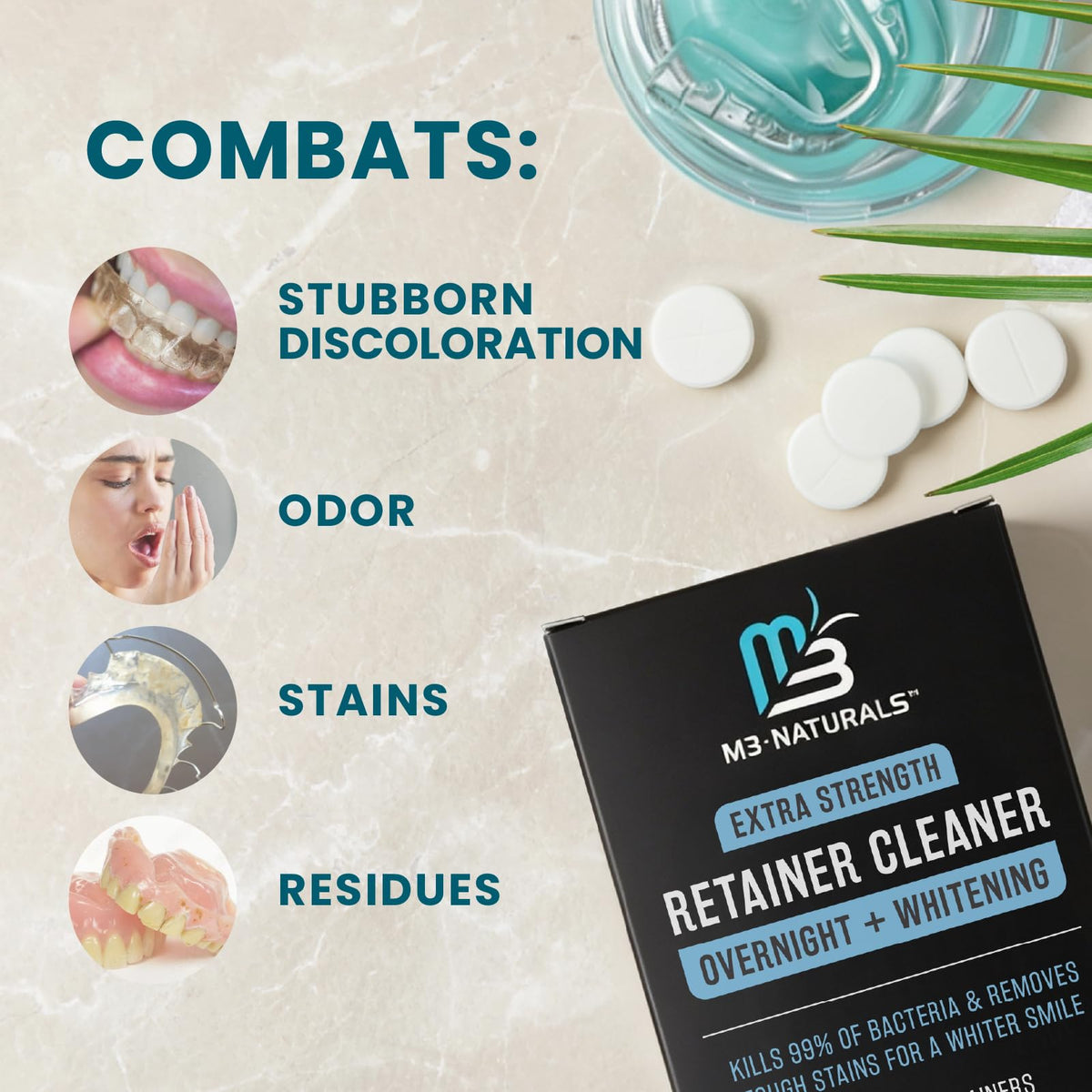 Retainer Cleaner Tablets, Denture Cleaner, Mint, 4 Month Supply by M3
