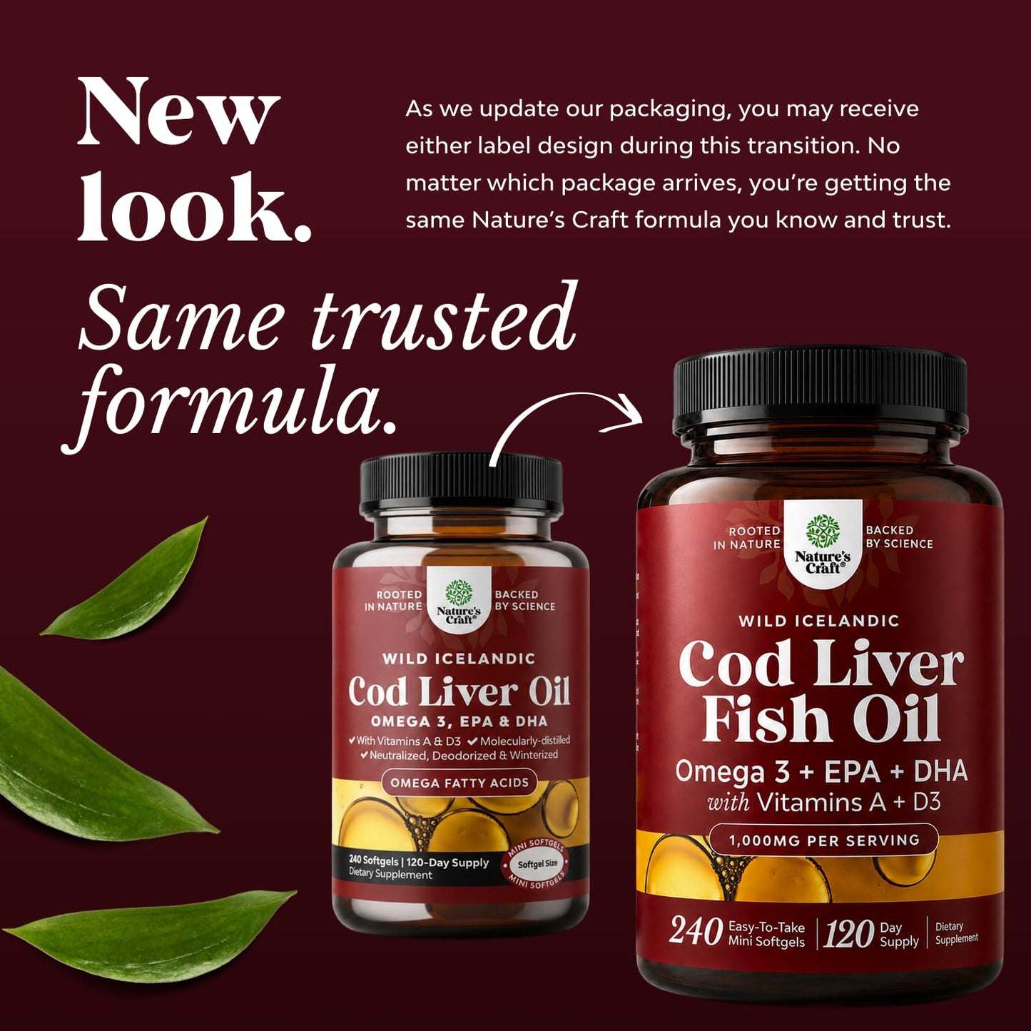 Icelandic Wild Caught Cod Liver Oil Softgels - Fish Omega 3, EPA, DHA, Vitamin D & A, 1000mg Per Serving - Burpless Capsules for Heart, Joint, Brain & Immune Support - 100 Count