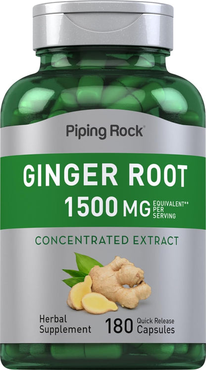 Piping Rock Ginger Root Extract Supplement | 180 Powder Capsules | Non-GMO & Gluten Free Concentrated Formula