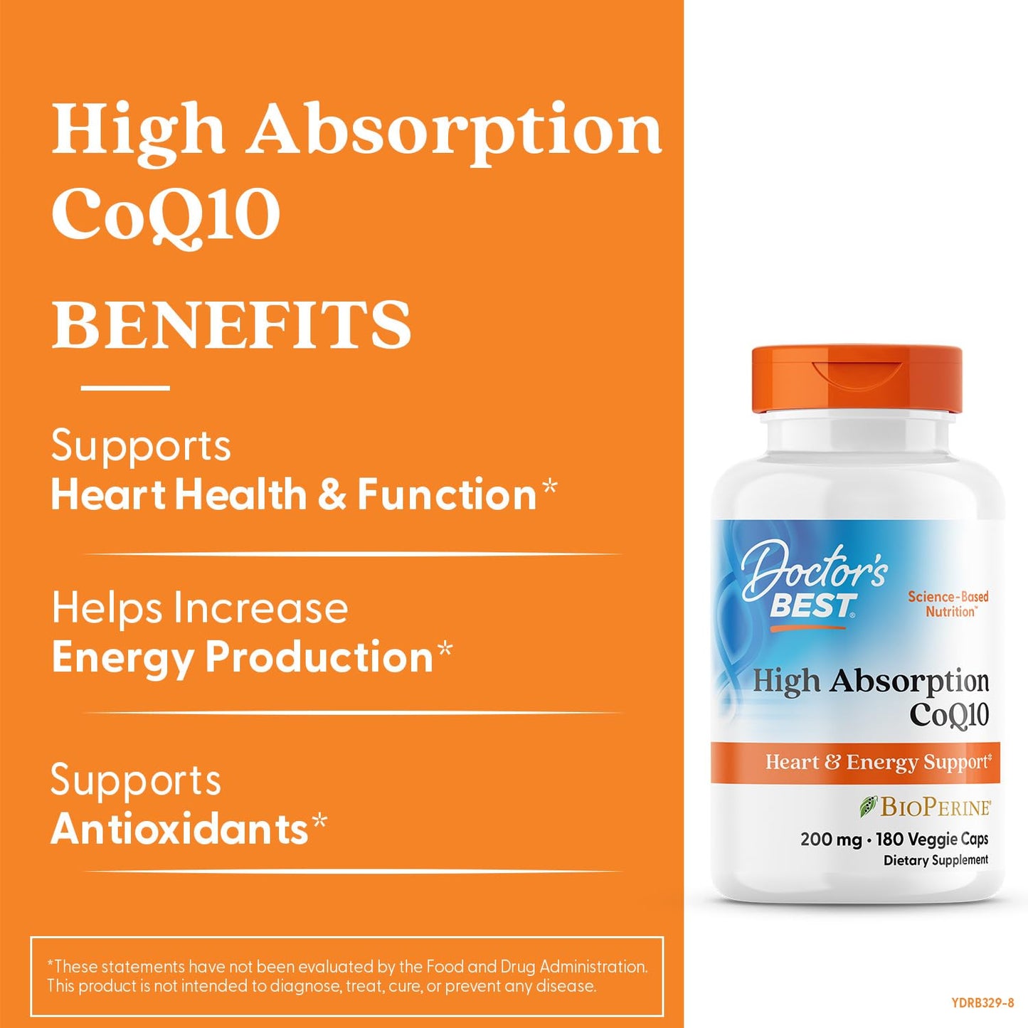 Doctor's Best High Absorption CoQ10 200mg with BioPerine Supplement - Coenzyme Q10 Caps for Heart Health & Antioxidant Support, CoQ10 200 mg for Women & Men, Non GMO - 60 Veg Capsules