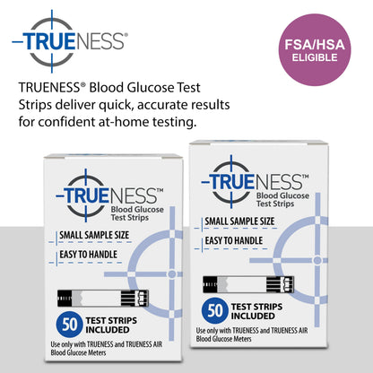 TRUENESS Blood Glucose Test Strips, 50 Count | Blood Glucose Test Strips Compatible with TRUENESS Family of Self Monitoring Blood Glucose Meters, Fast 5 Second Results