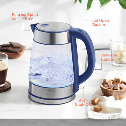 Speed-Boil Water Electric Kettle, 1.7L 1500W, Coffee & Tea Kettle Borosilicate Glass