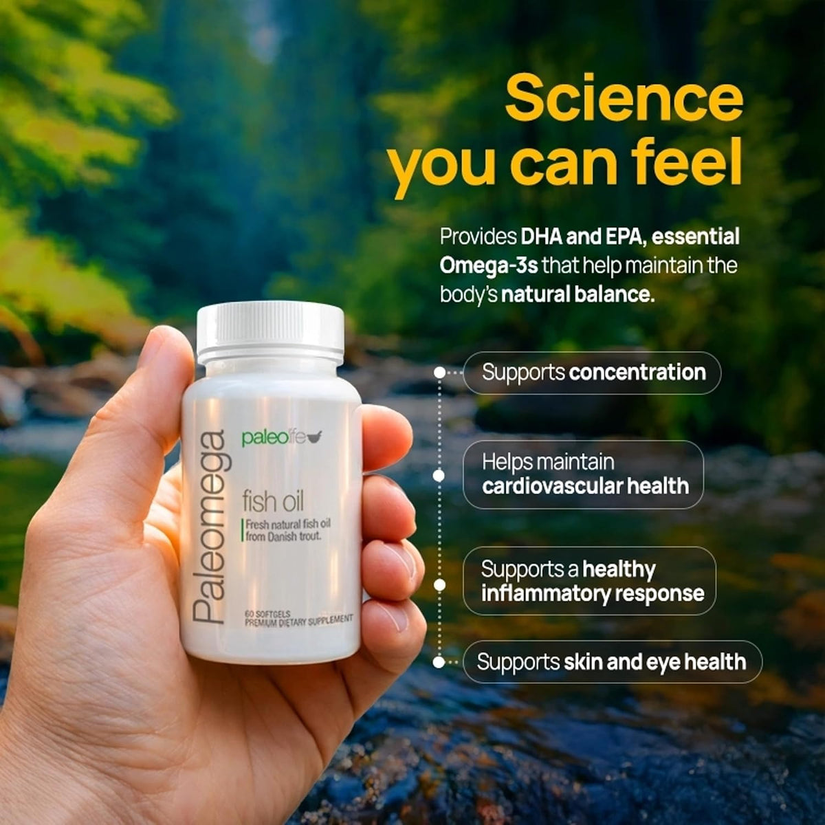 Paleolife - Premium Paleomega Fish Oil. Fresh Natural Fish Oil from Danish Trout - 1500 mg. 60 Soft Capsules (1-Pack)