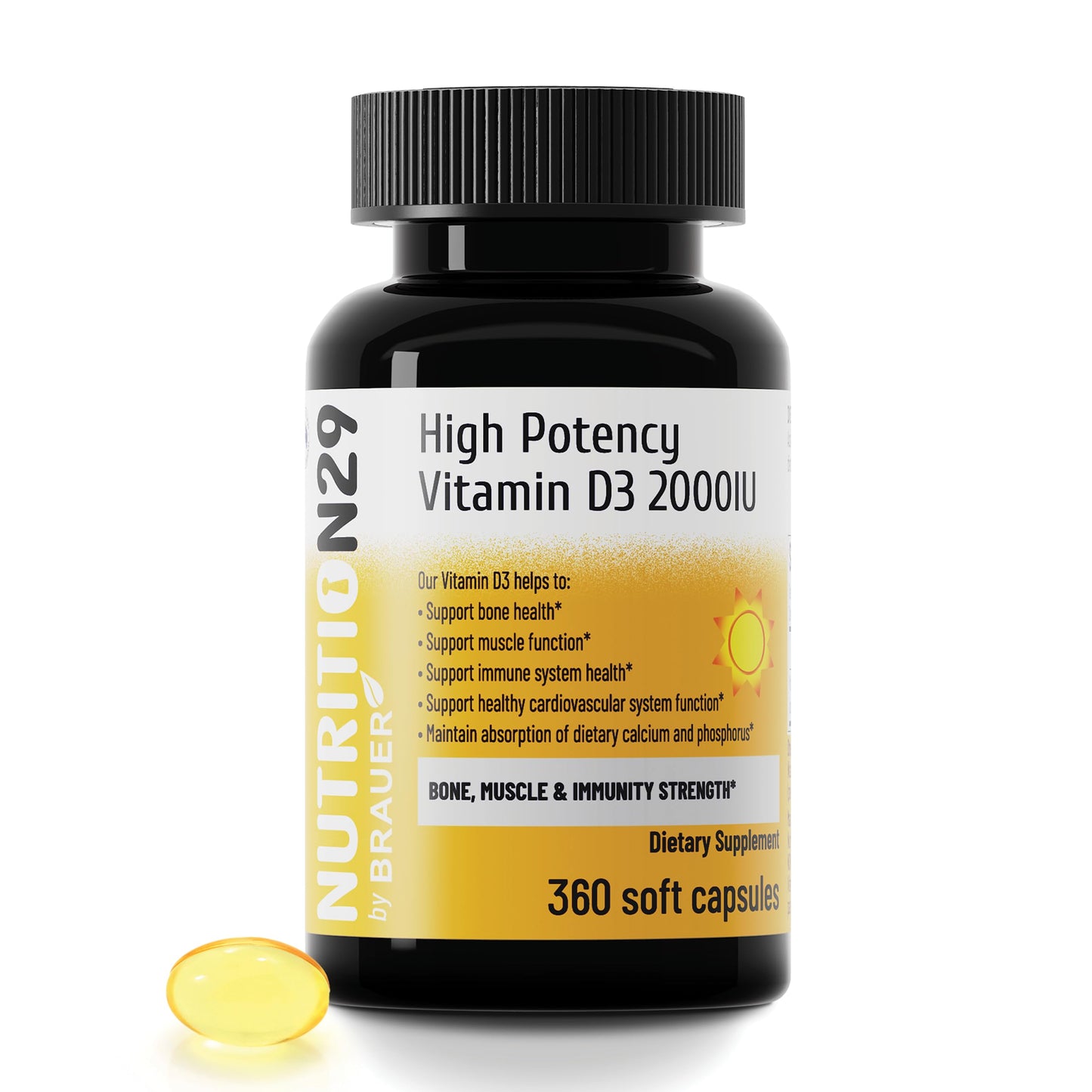 Vitamin D3 5000 IU (125 mcg),360 Day Supply Vitamin D Softgels | USP-Grade Provitas® Softgels with MCT & Olive Oil,High Potency Immune & Bone,Muscle Health Support Supplement,Non-GMO