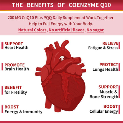 CoQ10-200mg-Softgels with PQQ, BioPerine & Omega-3, 120 Servings Coenzyme Q10