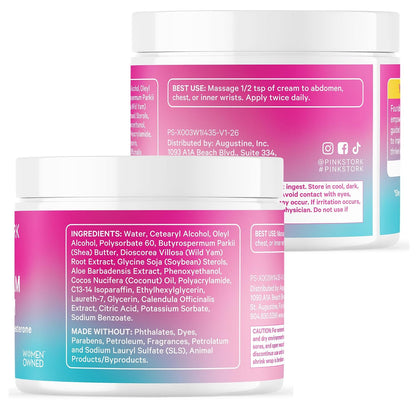 Pink Stork Wild Yam Cream for Hormone Balance - Unscented, 4 oz | Doctor-formulated hormone-free topical cream. PMS, fertility, perimenopause + menopause support. cGMP tested, fragrance-free.