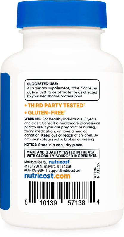 Nutricost Magnesium Glycinate Capsules, 180 Capsules, 210mg | Gentle Absorption, Magnesium Glycinate Supplement