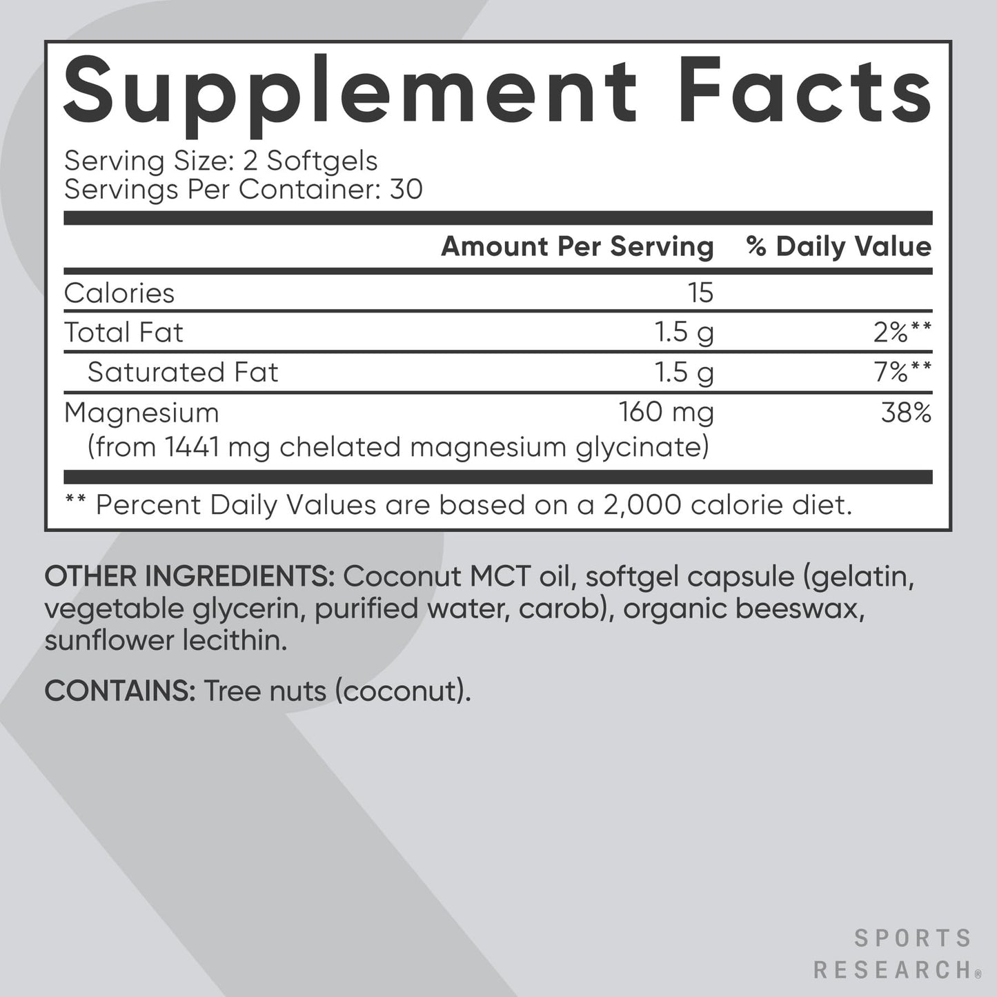 Sports Research® Magnesium Glycinate - Supports Restful Sleep & Enzymatic Processes - 160 mg Chelated Magnesium - Vegan Capsule - 90 Count