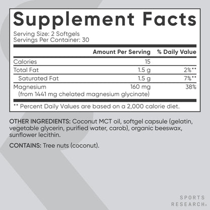 Sports Research® Magnesium Glycinate - Supports Restful Sleep & Enzymatic Processes - 160 mg Chelated Magnesium - Vegan Capsule - 90 Count