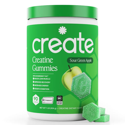 Create Creatine Monohydrate Gummies for Men & Women, Boost Focus, Strength, and Endurance, Anti-Melting Formula, Vegan, Gluten-Free, Non-GMO, 1.5g of Creatine per Gummy (Orange)