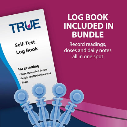 TRUEplus Single-Use Sterile Lancets Bundle, 28G, 300 Pack | Blood Lancets (Sterile, 28G, 4 cm total length) and TRUEplus Log Book, Supplies for Blood Glucose Testing at Home
