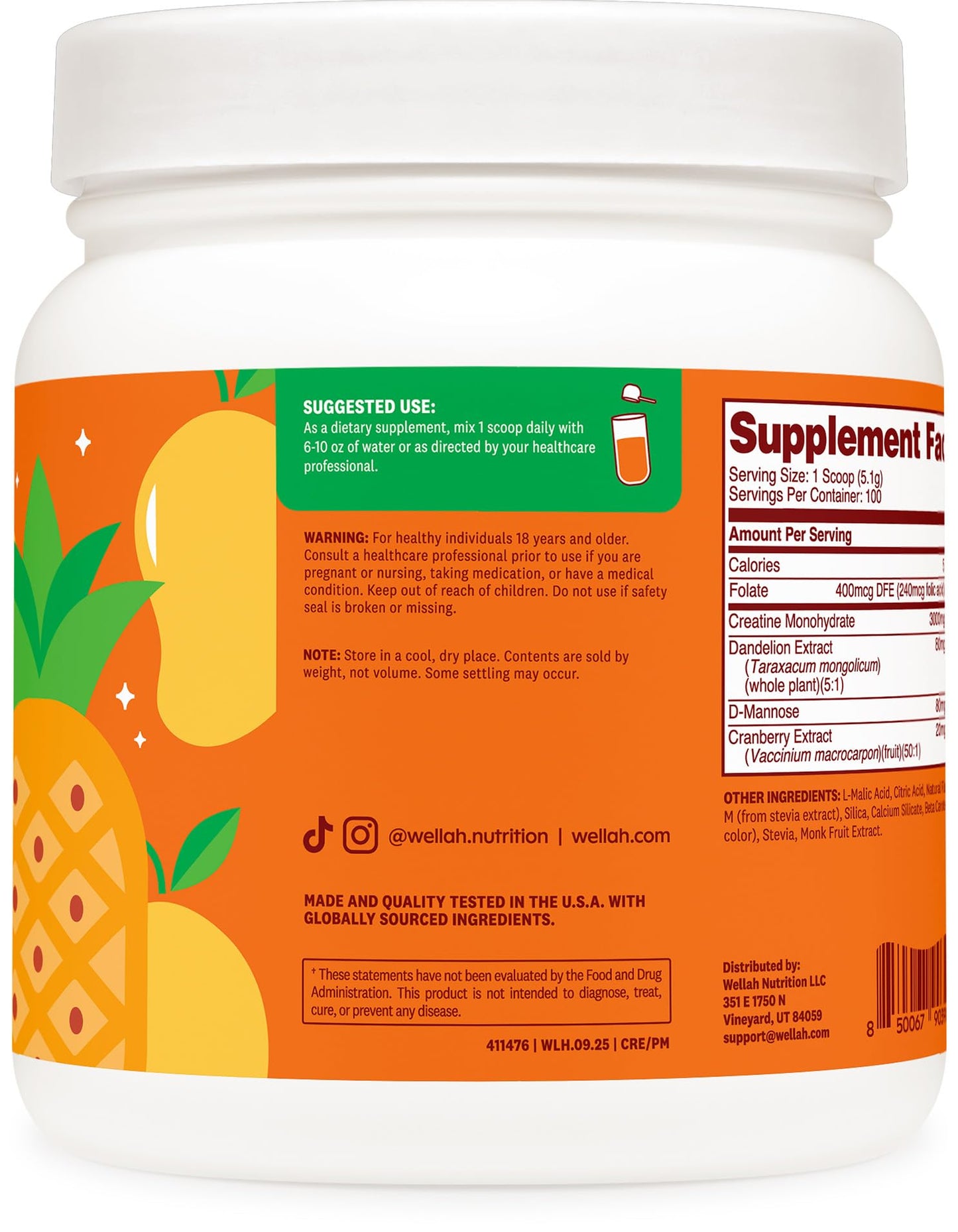 Wellah Creatine for Women - Creatine Monohydrate with Dandelion & Cranberry Extract (50 Servings, Strawberry Lemonade) | Creatine Monohydrate with Dandelion & Cranberry Extract
