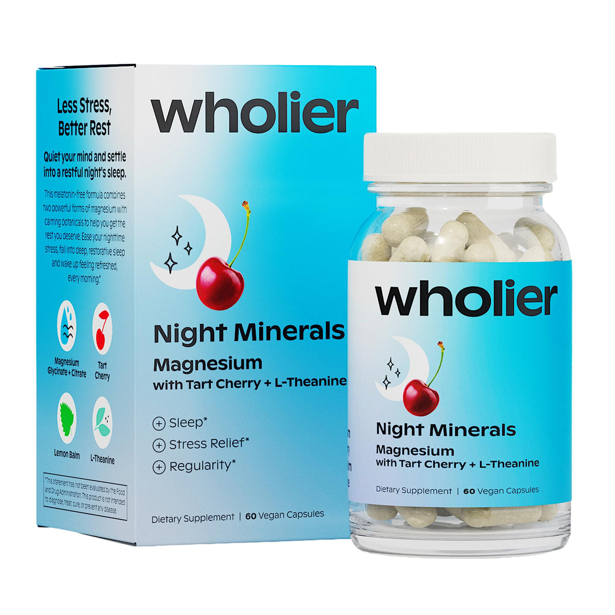 wholier Night Minerals Magnesium Glycinate & Calcium, Berry, 25 Servings