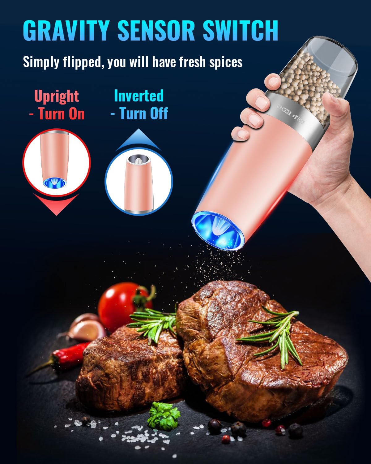 Gravity Electric Pepper and Salt Grinder Set, Adjustable Coarseness, Battery Powered