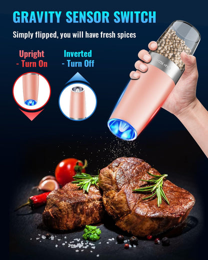 Gravity Electric Pepper and Salt Grinder Set, Adjustable Coarseness, Battery Powered