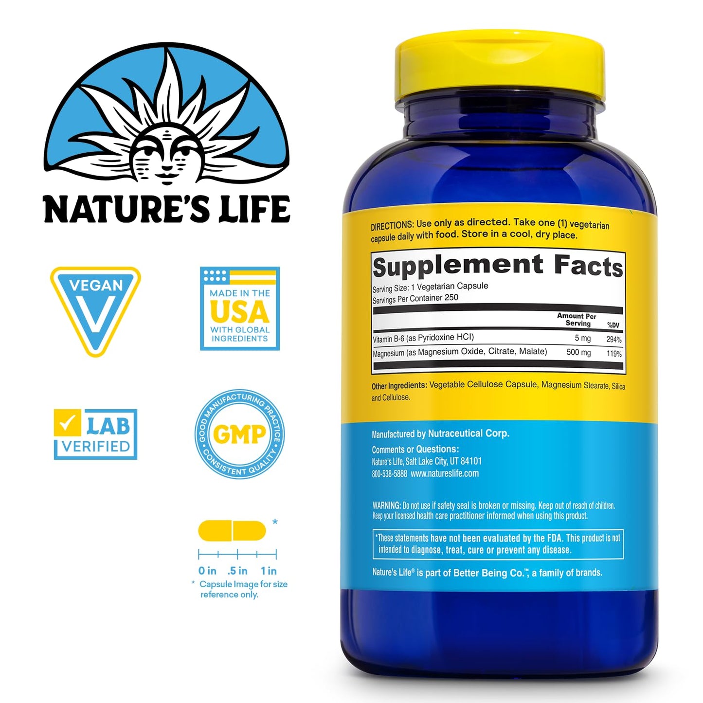 Nature’s Life Renewing Magnesium 500 mg - Magnesium Citrate, Magnesium Malate, Magnesium Oxide Plus Vitamin B-6 - Muscles and Nerves Support - Lab Verified - 275 Servings, 275 VegCaps