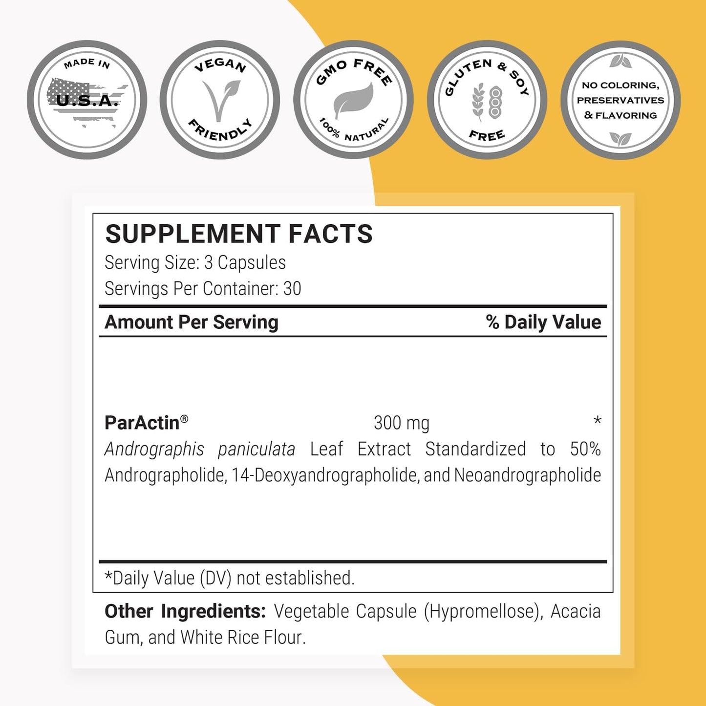 Supersmart - ParActin Supplement 300mg per Day (High Strength) - Andrographis Paniculata | Non-GMO & Gluten Free - 90 Vegetarian Capsules