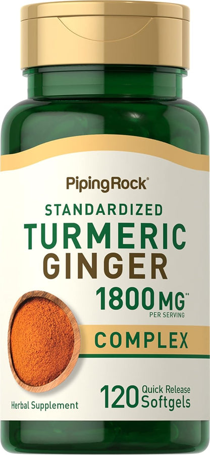 Piping Rock Turmeric and Ginger Supplement | 120 Softgel Capsules | with Black Pepper Extract | Herbal Extract Complex | Non-GMO, Gluten Free