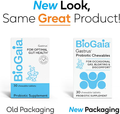 BioGaia Gastrus L reuteri Probiotic | 35 Years of Clinical Gut Research | L reuteri 6475 + 17938 Probiotics | Ease Gut Discomfort, Gas & Bloating | Promotes a Healthy Gut & Microbiome | 30 Chewables