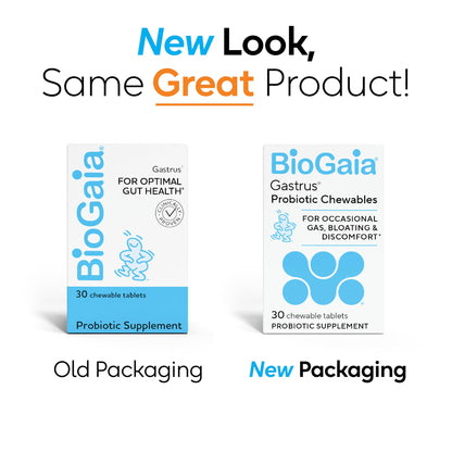 BioGaia Gastrus L reuteri Probiotic | 35 Years of Clinical Gut Research | L reuteri 6475 + 17938 Probiotics | Ease Gut Discomfort, Gas & Bloating | Promotes a Healthy Gut & Microbiome | 30 Chewables