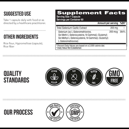 Total Selenium - 200 mcg, Plant-Based - Full Spectrum, Contains 4 Essential Organic Forms of Selenium Including Selenomethionine - Derived from Garlic - 60 Capsules