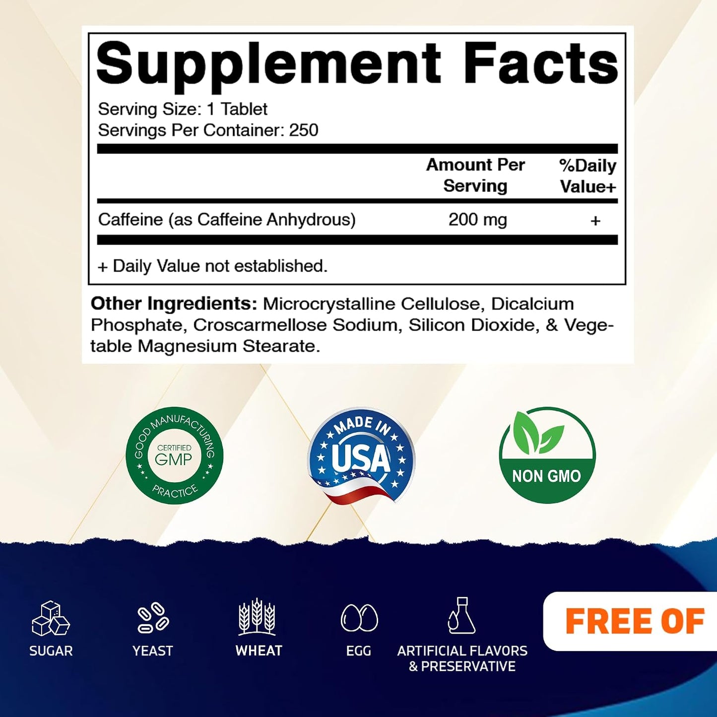 Vitamatic Caffeine Pills 200mg per Serving, 250 Vegetarian Tablets | Support Energy Support & Endurance Performance*, Non GMO, Gluten Free, Made in USA