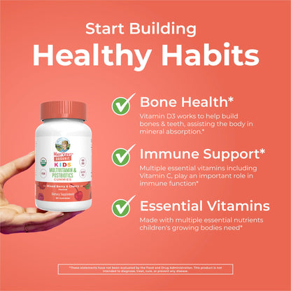 MARYRUTH'S Kids Vitamins USDA Organic | Multivitamin Gummies + Postbiotics for Ages 4+ | Multivitamin for Kids with Lactobacillus Rhamnosus | Children’s Vitamins | Vegan | Non-GMO | 60 Count