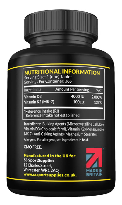 Vitamin D3 K2 High Strength Tablets - 365 Micro Tablets - Vitamin d3 4000 iu and k2