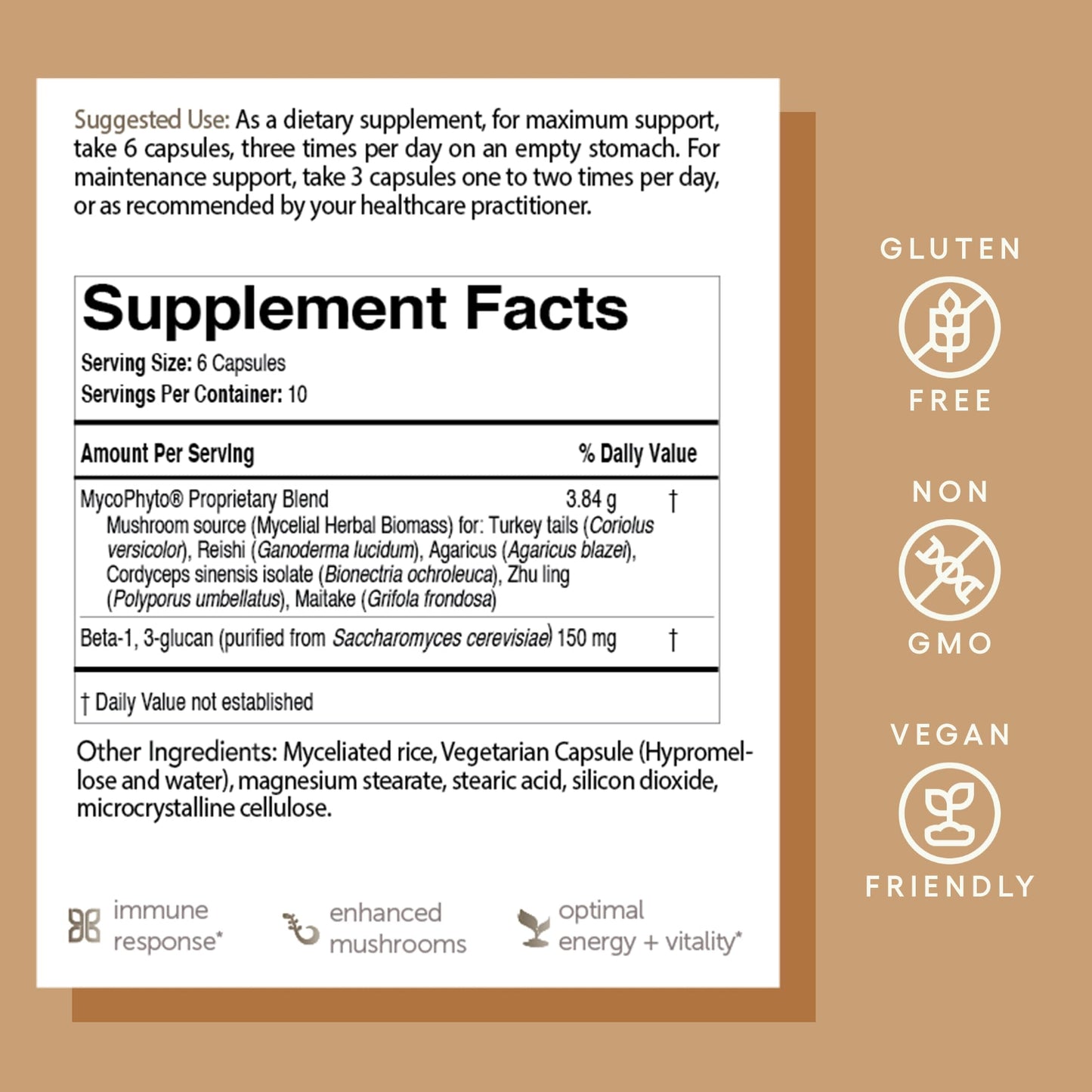 EcoNugenics MycoPhyto Complex: Mushroom Supplement for Intensive Immune Support – 60 Capsules – Includes Turkey Tail, Reishi, Cordyceps, Maitake & More – Energy, Gut Health & Nootropic Brain Support